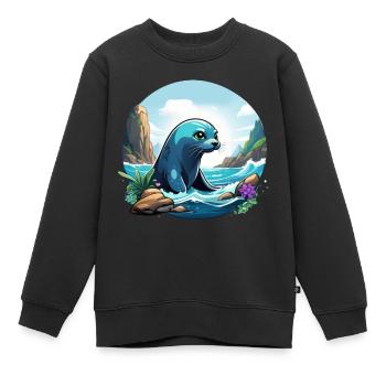 Phoque sur la côte - Sweat Premium enfant bio - noir - Devant - AI Model Kid Female (0cm)