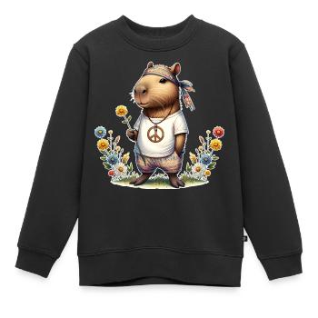Capybara Hippie Peace - Kinder Premium Organic Sweatshirt - Schwarz - Vorne - AI Model Kid Female (0cm)