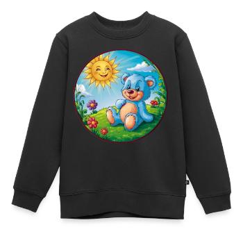 Süßer blauer Teddybär im Garten Sonne und Wolken - Kinder Premium Organic Sweatshirt - Schwarz - Vorne - AI Model Kid Female (0cm)