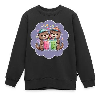 Zwei süße Fischotter Buddies trinken Limonade - Kinder Premium Organic Sweatshirt - Schwarz - Vorne - AI Model Kid Female (0cm)