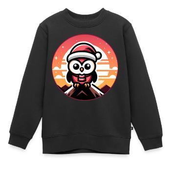 Hibou de Noël coloré drôle avec chapeau de Père Noël - Sweat Premium enfant bio - noir - Devant - AI Model Kid Female (0cm)