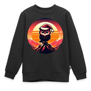 Lustige bunte Weihnachtseule mit Nikolausmütze - Kinder Premium Organic Sweatshirt - Schwarz - Vorne - AI Model Kid Female (0cm)
