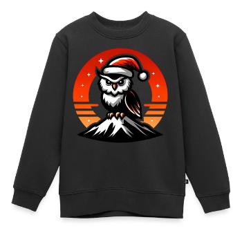 Lustige bunte Weihnachtseule mit Nikolausmütze - Kinder Premium Organic Sweatshirt - Schwarz - Vorne - AI Model Kid Female (0cm)