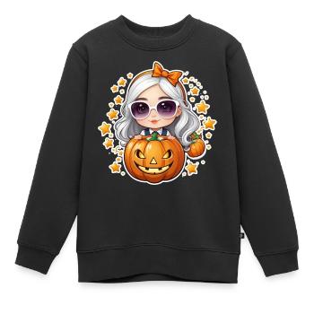 Mädchen zu Halloween mit Kürbis und Sternchen - Kinder Premium Organic Sweatshirt - Schwarz - Vorne - AI Model Kid Female (0cm)