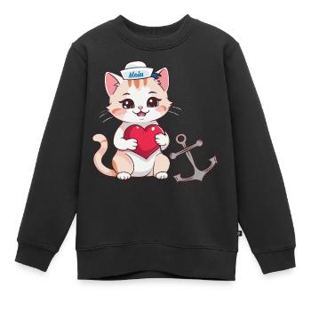 Moin chat maritime chats marin ahoy - Sweat Premium enfant bio - noir - Devant - AI Model Kid Female (0cm)