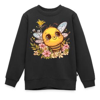 Honigbiene mit Blumenkranz - Kinder Premium Organic Sweatshirt - Schwarz - Vorne - AI Model Kid Female (0cm)