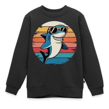 Cool Shark - Ambiance rétro avec mordant et lunettes de soleil - Sweat Premium enfant bio - noir - Devant - AI Model Kid Female (0cm)