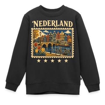 Amsterdam Grachten Reisemarke - Kinder Premium Organic Sweatshirt - Schwarz - Vorne - AI Model Kid Female (0cm)