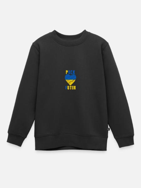 FK Poutine, Puck Futin, Stand avec l’Ukraine, Anti Guerre - Sweat Premium enfant bio - noir