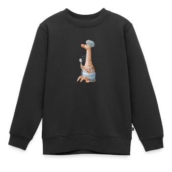 Jolie girafe qui prend une douche avec un bonnet de bain - Sweat Premium enfant bio - noir - Devant - AI Model Kid Female (0cm)