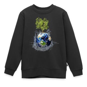 Weltkugel mit Baum und Wasserspritzer - Kinder Premium Organic Sweatshirt - Schwarz - Vorne - AI Model Kid Female (0cm)