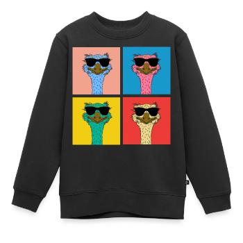 Pop Art Straußen-Laufvogel mit Sonnenbrille - Kinder Premium Organic Sweatshirt - Schwarz - Vorne - AI Model Kid Female (0cm)