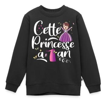 Anniversaire 1 an Bébé Princesse Cadeau - Sweat Premium enfant bio - noir - Devant - AI Model Kid Female (0cm)