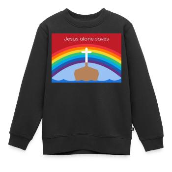 Allein Jesus rettet –Christliches Regenbogen-Motiv - Kinder Premium Organic Sweatshirt - Schwarz - Vorne - AI Model Kid Female (0cm)