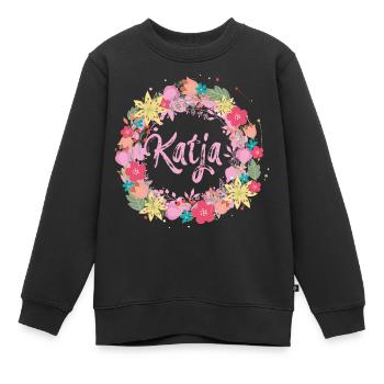 katja , fleurs, couronne de fleurs, floral, illustration - Sweat Premium enfant bio - noir - Devant - AI Model Kid Female (0cm)