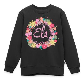 ela ,fleurs,couronne de fleurs,floral,illustration - Sweat Premium enfant bio - noir - Devant - AI Model Kid Female (0cm)