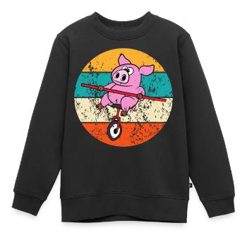 Schwein Einrad Fahrrad Fahrradfahrer Fahrradfahren - Kinder Premium Organic Sweatshirt - Schwarz - Vorne - AI Model Kid Female (0cm)