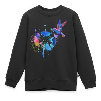 colibri, graffiti, peinture, fleurs, oiseau, fleur, coloré - Sweat Premium enfant bio - noir - Devant - AI Model Kid Female (0cm)