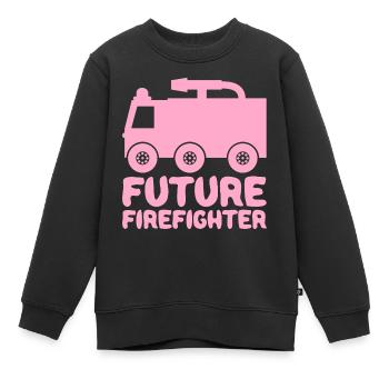 Futur pompier Camion de pompier Baby Girl Pink - Sweat Premium enfant bio - noir - Devant - AI Model Kid Female (0cm)