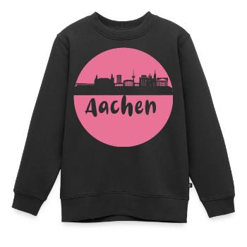 scherenschnitt,aachen,rosa,stadt,skyline - Kinder Premium Organic Sweatshirt - Schwarz - Vorne - AI Model Kid Female (0cm)