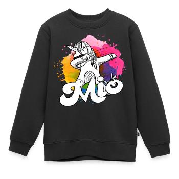 MIO - Beau nom de garçon avec licorne cool - Sweat Premium enfant bio - noir - Devant - AI Model Kid Female (0cm)