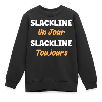 Slackline un jour Slackline toujours - Sweat Premium enfant bio - noir - Devant - AI Model Kid Female (0cm)
