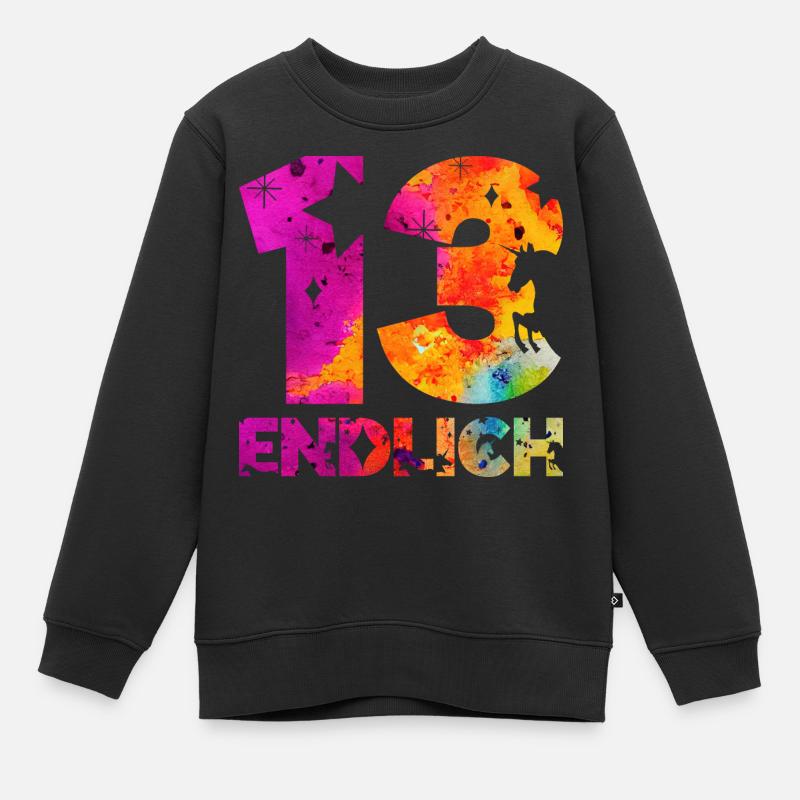 ENDLICH 13 EINHORN 13. GEBURTSTAG - Kinder Premium Organic Sweatshirt - Schwarz