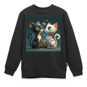 Cartoon Kitten mit Herz - Kinder Premium Organic Sweatshirt - Schwarz - Vorne - AI Model Kid Female (0cm)
