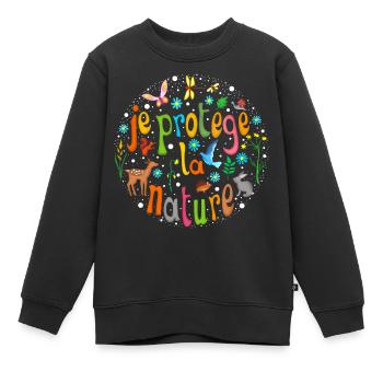 nature - Sweat Premium enfant bio - noir - Devant - AI Model Kid Female (0cm)
