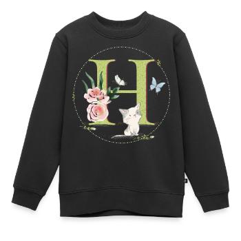 Anfangsbuchstabe A mit Katze - Kinder Premium Organic Sweatshirt - Schwarz - Vorne - AI Model Kid Female (0cm)