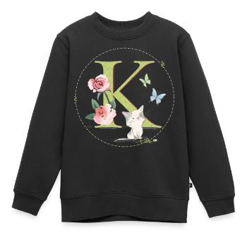 Anfangsbuchstabe K mit Katze - Kinder Premium Organic Sweatshirt - Schwarz - Vorne - AI Model Kid Female (0cm)