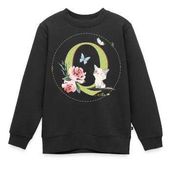 Anfangsbuchstabe Q mit Katze - Kinder Premium Organic Sweatshirt - Schwarz - Vorne - AI Model Kid Female (0cm)