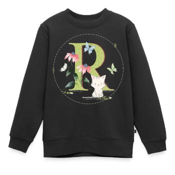 Anfangsbuchstabe R mit Katze - Kinder Premium Organic Sweatshirt - Schwarz - Vorne - AI Model Kid Female (0cm)