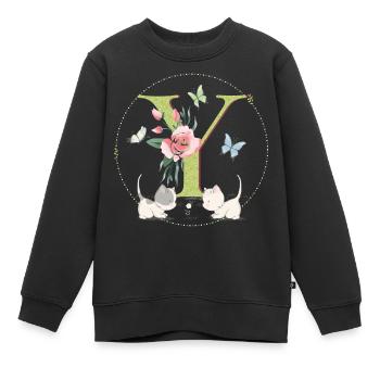 Lettre initiale Y avec chat - Sweat Premium enfant bio - noir - Devant - AI Model Kid Female (0cm)