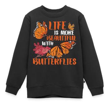 Cadeau monarque papillon - Sweat Premium enfant bio - noir - Devant - AI Model Kid Female (0cm)