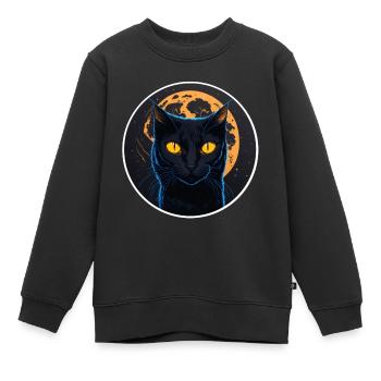 Chat noir Halloween - Sweat Premium enfant bio - noir - Devant - AI Model Kid Female (0cm)