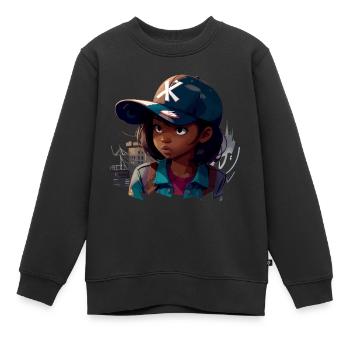 Fille urbaine - Sweat Premium enfant bio - noir - Devant - AI Model Kid Female (0cm)