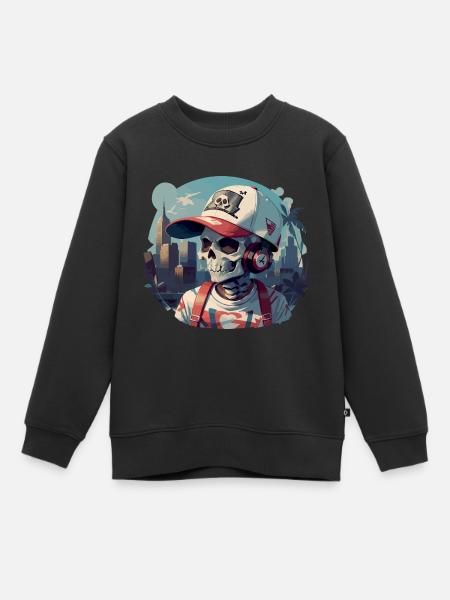 Urban Skull met hoofdtelefoon - Kinder Premium sweater biologisch - zwart