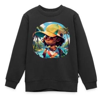 Black Kid sur Tropical Beach - Sweat Premium enfant bio - noir - Devant - AI Model Kid Female (0cm)