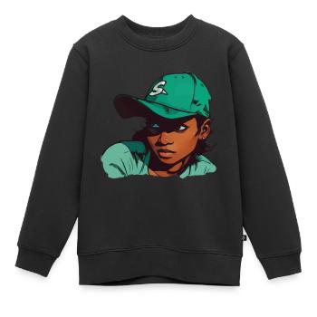 Fille à la peau claire en chapeau de baseball - Sweat Premium enfant bio - noir - Devant - AI Model Kid Female (0cm)