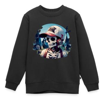 Graveyard Skull avec écouteurs - Sweat Premium enfant bio - noir - Devant - AI Model Kid Female (0cm)