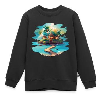 Tropical Island with cosy huts - Kids Premium Organic Sweatshirt - black - Front - AI Model Kid Female (0cm)
