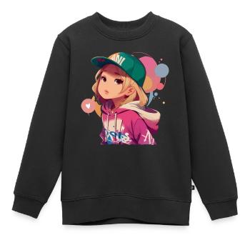 Blondes Mädchen im Kapuzenpullover - Kinder Premium Organic Sweatshirt - Schwarz - Vorne - AI Model Kid Female (0cm)