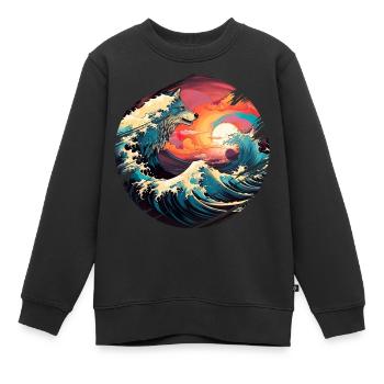 Meer Wellen Wolf Brandung Gischt Ufer Küste - Kinder Premium Organic Sweatshirt - Schwarz - Vorne - AI Model Kid Female (0cm)