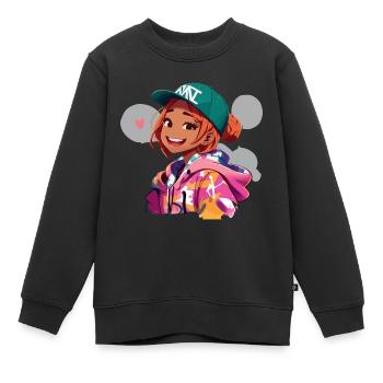 Fille rousse en sweat à capuche - Sweat Premium enfant bio - noir - Devant - AI Model Kid Female (0cm)