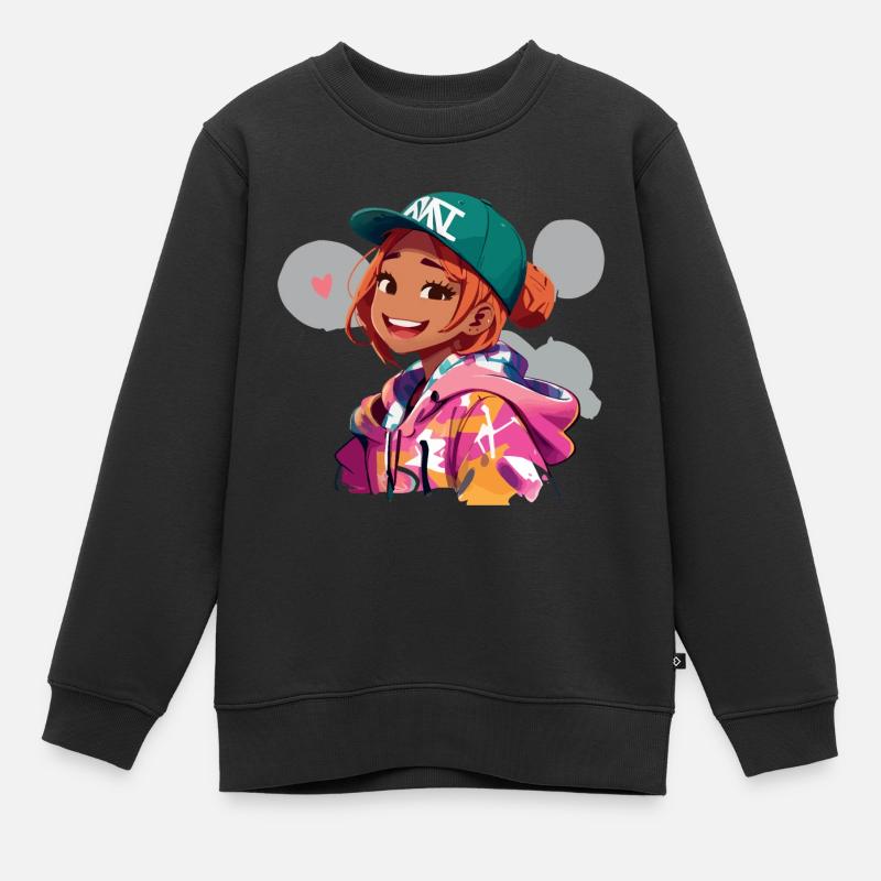 Fille rousse en sweat à capuche - Sweat Premium enfant bio - noir