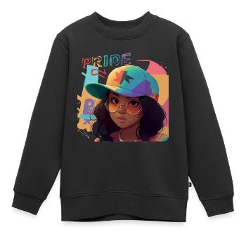 Fière femme noire - Sweat Premium enfant bio - noir - Devant - AI Model Kid Female (0cm)
