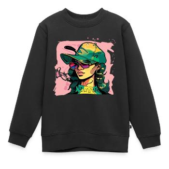 Fille de style urbain - Sweat Premium enfant bio - noir - Devant - AI Model Kid Female (0cm)