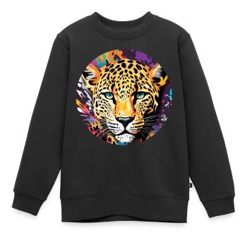 Léopard / guépard / Animal / Animal imprimé / motif - Sweat Premium enfant bio - noir - Devant - AI Model Kid Female (0cm)