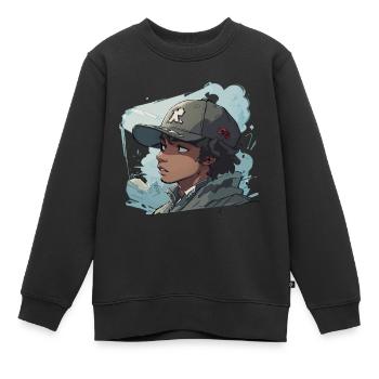 Rappeur de style anime - Sweat Premium enfant bio - noir - Devant - AI Model Kid Female (0cm)